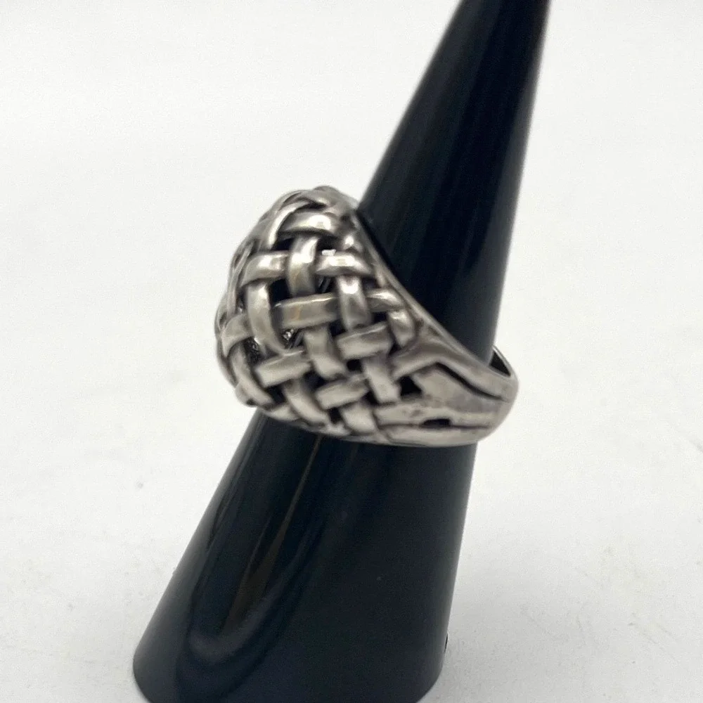 925 Sterling Silver Vintage Wicker Weave Dome Ring Size 6